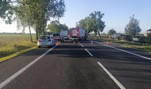 Policjanci i inne służby pracujący na miejscu wypadku.