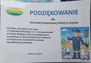 podziękowanie dla Komendy Powiatowej Policji w Kutnie.