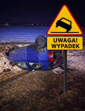 zdjęcie pojazdu który dachował.