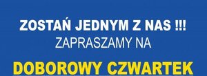 Napis zostań jednym z nas, zapraszamy na doborowy czwartek.