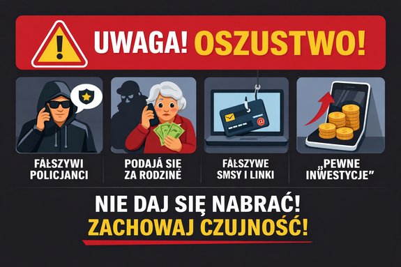Plakat dotyczący oszustw na legendę.